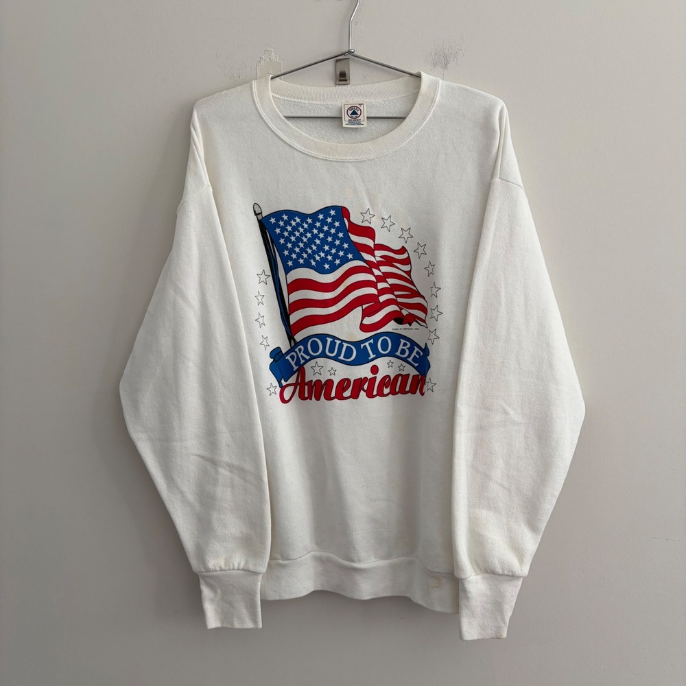 Vintage Delta Proud To Be American Flag Sweatshirt White Large